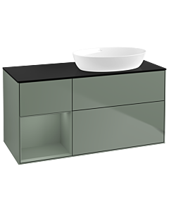 Villeroy und Boch Finion Waschtischunterschrank GA42GMGM 120cm, Abdeckplatte black matt, Emotion, Regale Olive matt lacquer, Olive Matt Lacquer