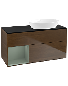 Villeroy und Boch Finion Villeroy und Boch Finion GA42GMGN 120cm, cover plate black matt, Emotion, shelves olive matt lacquer, walnut veneer