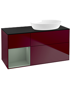 Villeroy und Boch Finion Waschtischunterschrank GA42GMHB 120cm, Abdeckplatte black matt, Emotion, Regale Olive matt lacquer, Peony Matt