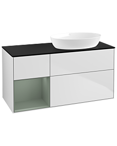 Villeroy und Boch Finion Villeroy und Boch Finion GA42GMMT 120cm, cover plate black matt, Emotion, shelves olive matt lacquer, white matt lacquer