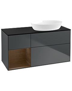 Villeroy und Boch Finion Waschtischunterschrank GA42GNHG 120cm, Abdeckplatte black matt, Emotion, Regale Walnut Veneer, Midnight Blue Matt Lacquer