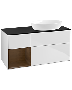 Villeroy und Boch Finion GA42GNMT 120cm, plaque de recouvrement noir mat, Emotion, étagères Walnut Veneer , laqué blanc mat