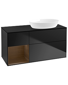 Villeroy und Boch Finion Waschtischunterschrank GA42GNPD 120cm, Abdeckplatte black matt, Emotion, Regale Walnut Veneer, Black matt lacquer