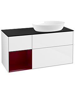 Villeroy und Boch Finion Waschtischunterschrank GA42HBGF 120cm, Abdeckplatte black matt, Emotion, Regale Peony matt lacquer, Glossy white lacquer