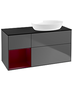 Villeroy und Boch Finion Waschtischunterschrank GA42HBGK 120cm, Abdeckplatte black matt, Emotion, Regale Peony matt lacquer, Anthracite matt