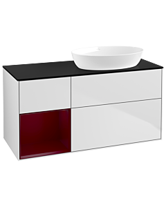 Villeroy und Boch Finion Villeroy und Boch Finion GA42HBMT 120cm, cover plate black matt, Emotion, shelves Peony matt lacquer, white matt lacquer