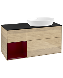 Villeroy und Boch Finion Waschtischunterschrank GA42HBPC 120cm, Abdeckplatte black matt, Emotion, Regale Peony matt lacquer, Oak Veneer