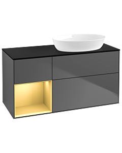 Villeroy und Boch Finion Waschtischunterschrank GA42HFGK 120cm, Abdeckplatte black matt, Emotion, Regale Gold matt lacquer, Anthracite matt