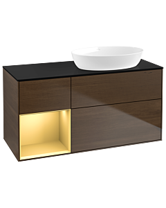 Villeroy und Boch Finion Villeroy und Boch Finion GA42HFGN 120cm, cover plate black matt, Emotion, shelves gold matt lacquer, walnut veneer