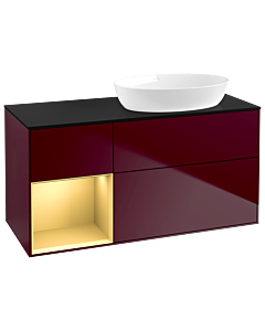 Villeroy und Boch Finion Villeroy und Boch GA42HFHB 120cm, plaque de recouvrement noir mat, Emotion, étagères laqué mat or, Peony Matt