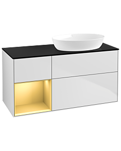Villeroy und Boch Finion Villeroy und Boch Finion GA42HFMT 120cm, cover plate black matt, Emotion, shelves gold matt lacquer, white matt lacquer