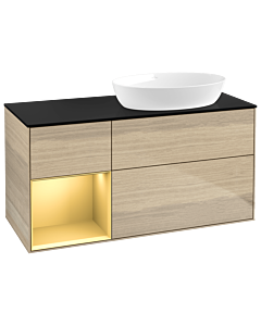 Villeroy und Boch Finion Villeroy und Boch GA42HFPC 120cm, plaque de recouvrement noir mat, Emotion, étagères laqué mat or, Oak Veneer