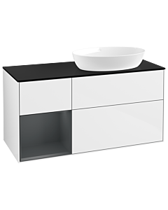 Villeroy und Boch Finion Waschtischunterschrank GA42HGGF 120cm, Abdeckplatte black matt, Emotion, Regale Midnight matt lacquer, Glossy white lacquer