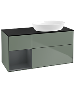 Villeroy und Boch Finion GA42HGGM 120cm, plaque de recouvrement noir mat, Emotion, étagères laqué mat Midnight, Olive Matt Lacquer