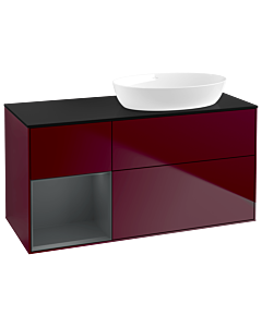 Villeroy und Boch Finion GA42HGHB 120cm, plaque de recouvrement noire mate, Emotion, étagères laqué mat Midnight, Peony Matt