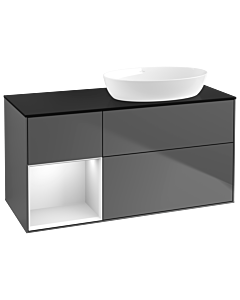 Villeroy und Boch Finion Villeroy und Boch GA42MTGK 120cm, plaque de recouvrement noir mat, Emotion, étagères laqué blanc mat, anthracite mat