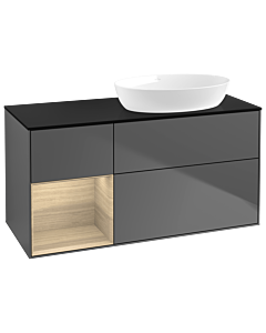 Villeroy und Boch Finion Waschtischunterschrank GA42PCGK 120cm, Abdeckplatte black matt, Emotion, Regale Oak Veneer, Anthracite matt