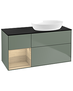 Villeroy und Boch Finion Villeroy und Boch GA42PCGM 120cm, plaque de recouvrement noir mat, emotion, étagères Oak Veneer , Olive Matt Lacquer