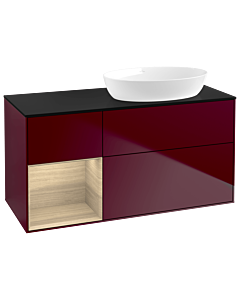 Villeroy und Boch Finion Waschtischunterschrank GA42PCHB 120cm, Abdeckplatte black matt, Emotion, Regale Oak Veneer, Peony Matt