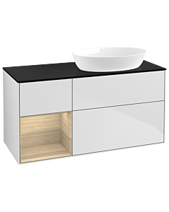 Villeroy und Boch Finion Waschtischunterschrank GA42PCMT 120cm, Abdeckplatte black matt, Emotion, Regale Oak Veneer, White matt lacquer