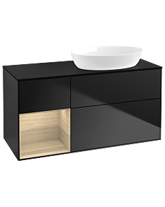 Villeroy und Boch Finion Waschtischunterschrank GA42PCPD 120cm, Abdeckplatte black matt, Emotion, Regale Oak Veneer, Black matt lacquer
