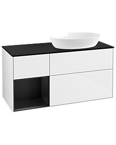Villeroy und Boch Finion Waschtischunterschrank GA42PDGF 120cm, Abdeckplatte black matt, Emotion, Regale Black matt lacquer, Glossy white lacquer
