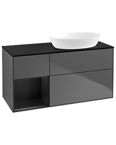 Villeroy und Boch Finion Villeroy und Boch GA42PDGK 120cm, plaque de recouvrement noir mat, Emotion, étagères Laque noire mate, anthracite mat