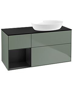 Villeroy und Boch Finion Waschtischunterschrank GA42PDGM 120cm, Abdeckplatte black matt, Emotion, Regale Black matt lacquer, Olive Matt Lacquer