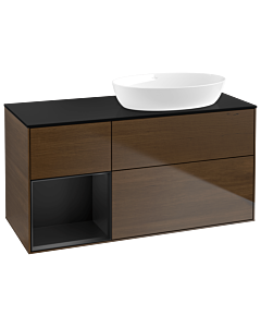 Villeroy und Boch Finion Villeroy und Boch GA42PDGN 120cm, plaque de recouvrement noir mat, Emotion, étagères Laque noire mate, placage noyer