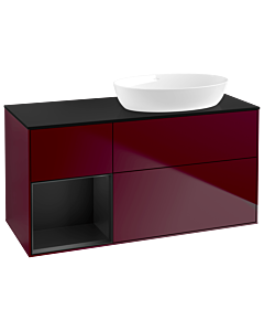 Villeroy und Boch Finion Villeroy und Boch GA42PDHB 120cm, plaque de recouvrement noir mat, Emotion, étagères laqué noir mat, Peony Matt