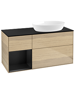 Villeroy und Boch Finion Villeroy und Boch GA42PDPC 120cm, plaque de recouvrement noir mat, Emotion, étagères laqué noir mat, Oak Veneer