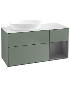 Villeroy und Boch Finion GA51GKGM 120cm, plaque de recouvrement blanc mat, Emotion, étagères laqué mat anthracite, Olive Matt Lacquer
