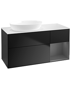 Villeroy und Boch Finion Villeroy und Boch GA51GKPD 120cm, plaque de recouvrement blanc mat, Emotion, étagères laqué anthracite mat, laqué noir mat