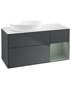Villeroy und Boch Finion Villeroy und Boch GA51GMHG 120cm, plaque de recouvrement blanc mat, Emotion, étagères laqué olive mat, Midnight Blue Matt Lacquer