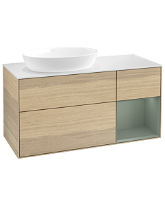 Villeroy und Boch Finion Waschtischunterschrank GA51GMPC 120cm, Abdeckplatte white matt, Emotion, Regale Olive matt lacquer, Oak Veneer