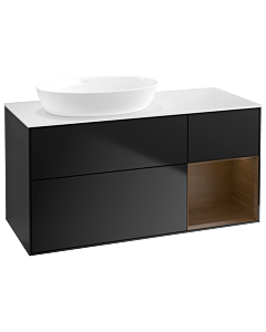 Villeroy und Boch Finion GA51GNPD 120cm, plaque de recouvrement blanc mat, Emotion, étagères Walnut Veneer , laqué noir mat