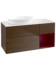 Villeroy und Boch Finion Waschtischunterschrank GA51HBGN 120cm, Abdeckplatte white matt, Emotion, Regale Peony matt lacquer, Walnut veneer
