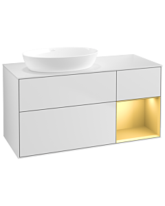 Villeroy und Boch Finion Waschtischunterschrank GA51HFMT 120cm, Abdeckplatte white matt, Emotion, Regale Gold matt lacquer, White matt lacquer