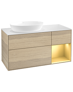Villeroy und Boch Finion Waschtischunterschrank GA51HFPC 120cm, Abdeckplatte white matt, Emotion, Regale Gold matt lacquer, Oak Veneer