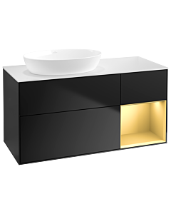 Villeroy und Boch Finion Waschtischunterschrank GA51HFPD 120cm, Abdeckplatte white matt, Emotion, Regale Gold matt lacquer, Black matt lacquer