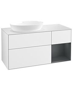 Villeroy und Boch Finion Waschtischunterschrank GA51HGGF 120cm, Abdeckplatte white matt, Emotion, Regale Midnight matt lacquer, Glossy white lacquer
