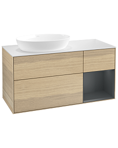 Villeroy und Boch Finion Villeroy und Boch GA51HGPC 120cm, plaque de recouvrement blanc mat, Emotion, étagères laqué mat Midnight, Oak Veneer