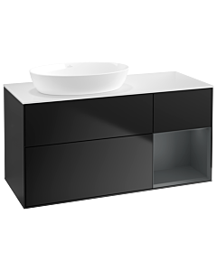 Villeroy und Boch Finion Villeroy und Boch GA51HGPD 120cm, plaque de recouvrement blanc mat, Emotion, étagères Laque mate minuit, Laque noire mate