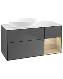 Villeroy und Boch Finion GA51PCGK 120cm, plaque de recouvrement blanc mat, Emotion, étagères Oak Veneer , anthracite mat