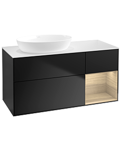Villeroy und Boch Finion Waschtischunterschrank GA51PCPD 120cm, Abdeckplatte white matt, Emotion, Regale Oak Veneer, Black matt lacquer