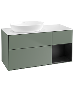 Villeroy und Boch Finion Waschtischunterschrank GA51PDGM 120cm, Abdeckplatte white matt, Emotion, Regale Black matt lacquer, Olive Matt Lacquer