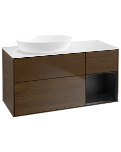 Villeroy und Boch Finion Villeroy und Boch Finion GA51PDGN 120cm, cover plate white matt, Emotion, shelves black matt lacquer, walnut veneer
