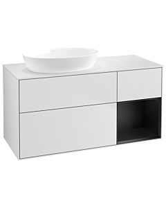 Villeroy und Boch Finion Villeroy und Boch GA51PDMT 120cm, plaque de recouvrement blanc mat, Emotion, étagères laqué noir mat, laqué blanc mat