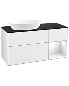 Villeroy und Boch Finion Waschtischunterschrank GA52GFGF 120cm, Abdeckplatte black matt, Emotion, Regale Glossy white lacquer, Glossy white lacquer