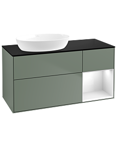 Villeroy und Boch Finion Villeroy und Boch GA52GFGM 120cm, plaque de recouvrement noir mat, Emotion, étagères Laque blanche brillante, Olive Matt Lacquer